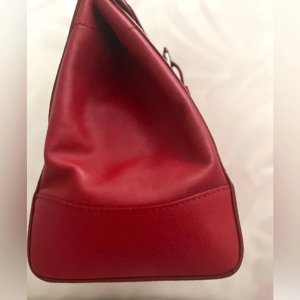 Ralph Lauren Red Leather Satchel with Top Handles and Detachable Strap